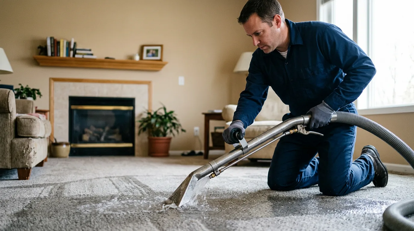 Water damage restoration technician working near Glen Carbon, IL